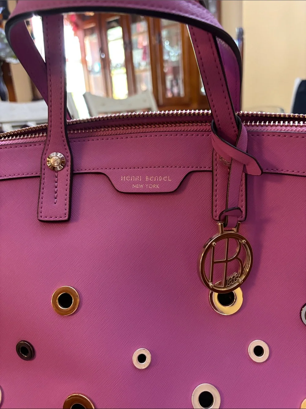 Henri Bendel West 57th Pink Eyelet Satchel with Gold-Tone Hardware